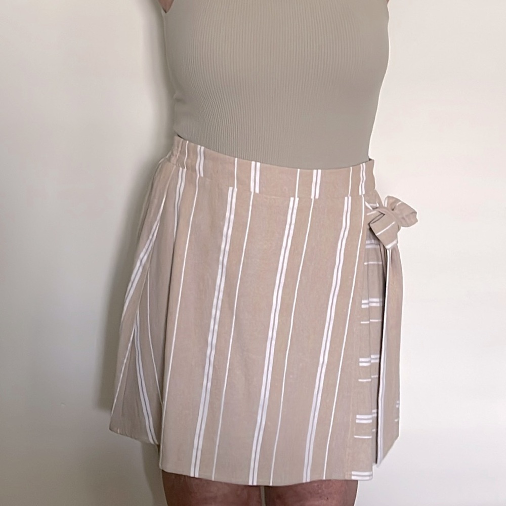 Striped faux wrap skirt